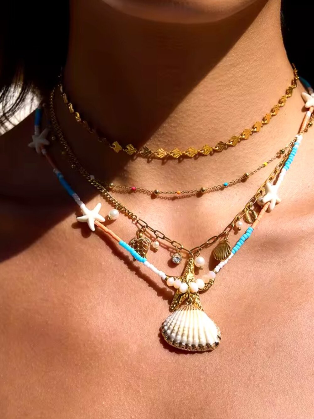 Natural Shell Necklace Beach Necklace Starfish Beaded Necklace Ocean Jewelry